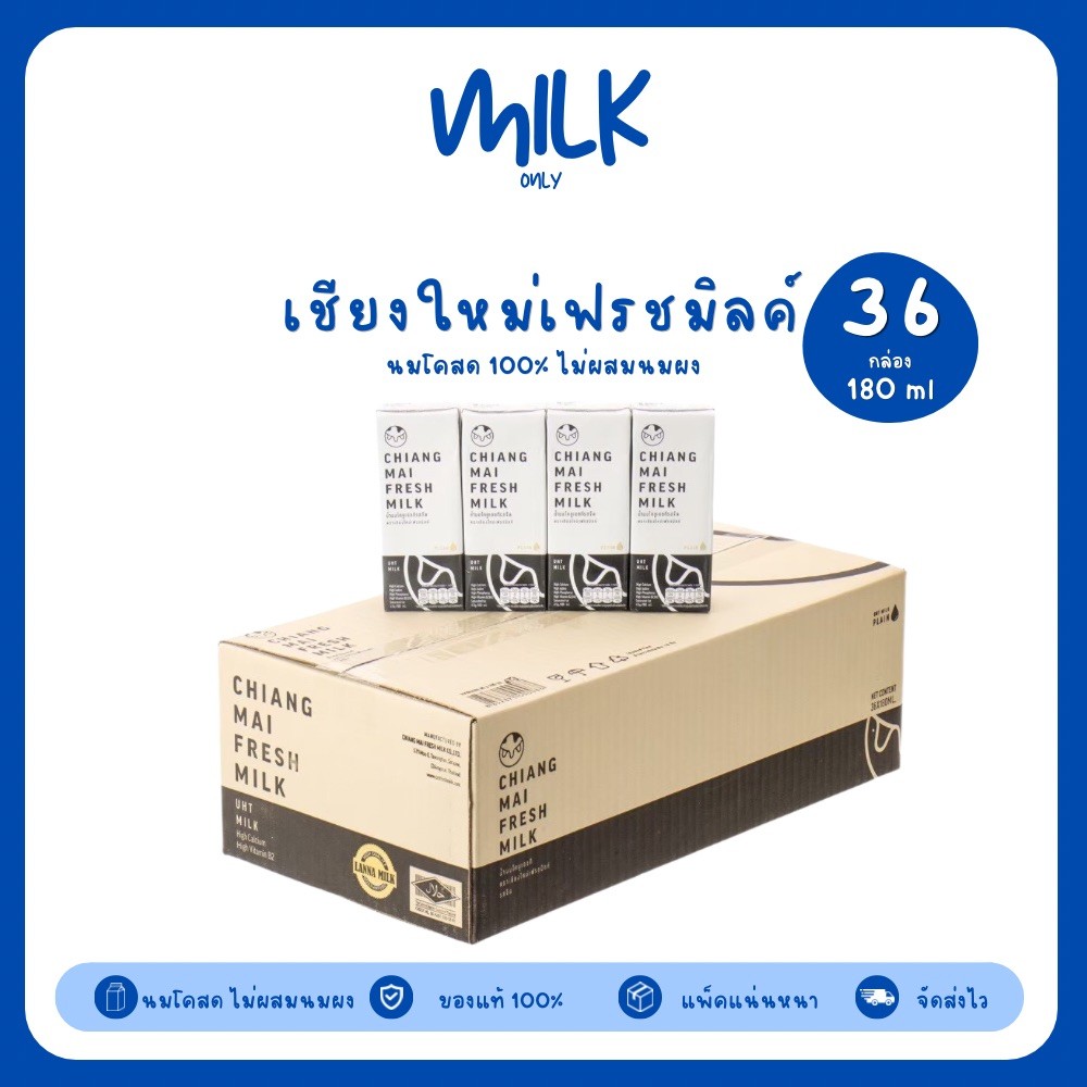Mall นมเชียงใหม่เฟรชมิลค์ ยกลัง (36กล่อง) 180 ml รสจืด แคลเซียมสูง Chiangmai Freshmilk UHT นมโคแท้10