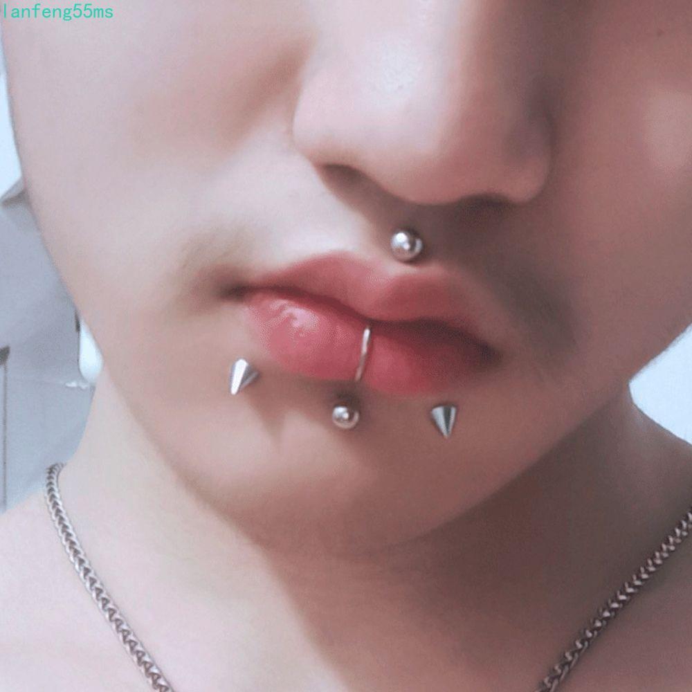 LANFENG Fake Lip Stud Men ไม่มีเจาะสําหรับต่างหูสร้างสรรค์ด้วยสติกเกอร์เครื่องประดับร่างกายไม่เจาะเค