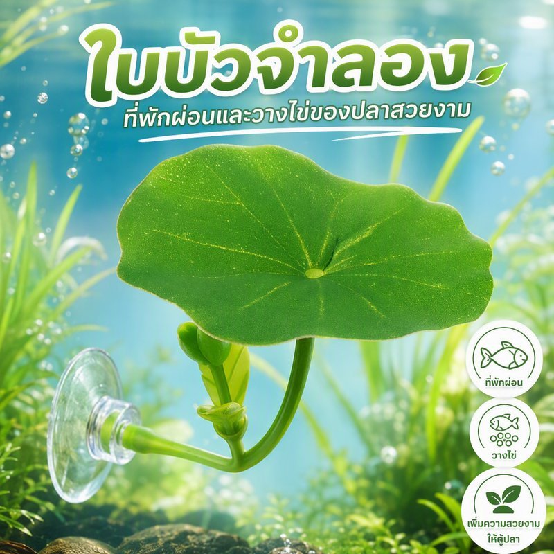 ใบไม้ปลอม ตกแต่งตู้ปลา ใบบัวเทียม พืชน้ำเทียม ที่หลบซ่อนปลา วางไข่ ปลาสวยงาม