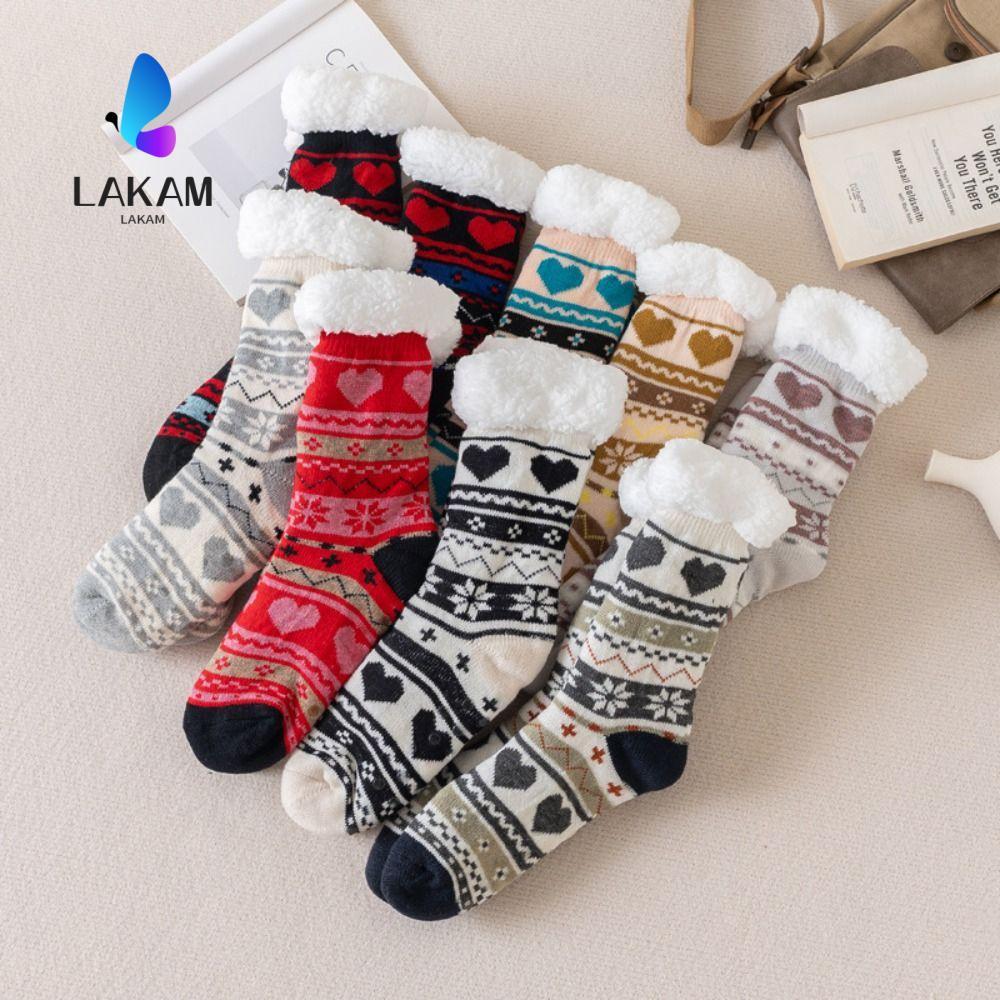 LAKM Fuzzy Slipper Socks, Soft Warm Thermal Lining Non-Slip Floor Socks, Giftable Cartoon Pattern An