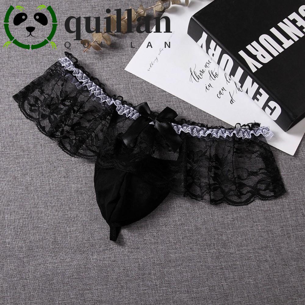 QUILLAN ผู้ชายลูกไม้ Hollow Thongs, Bowknot ต่ําเอวผู้ชาย Sheer ลูกไม้กางเกง, Breathable กางเกงบางตาข่ายชุดชั้นในชาย Intimate กางเกง