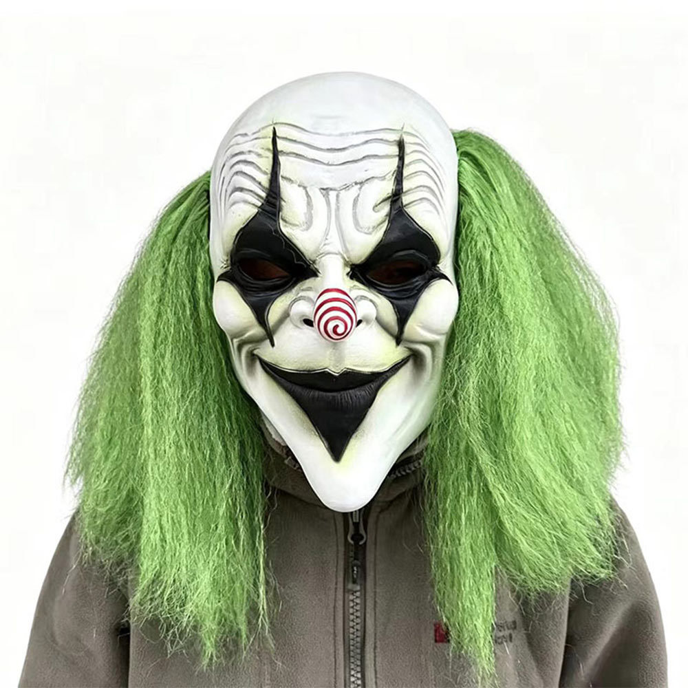 Evil Clown Mask with Green Hair - Spiral Nose Horror Halloween Cosplay Mask