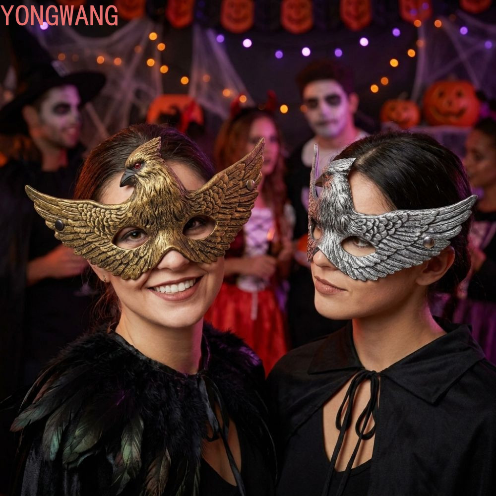 YONGWANG66ZX ฮาโลวีน 3D Eagle Mask, PU โฟม Vintage Eagle Half Face Masquerade หน้ากาก,ที่สมจริงรายละ