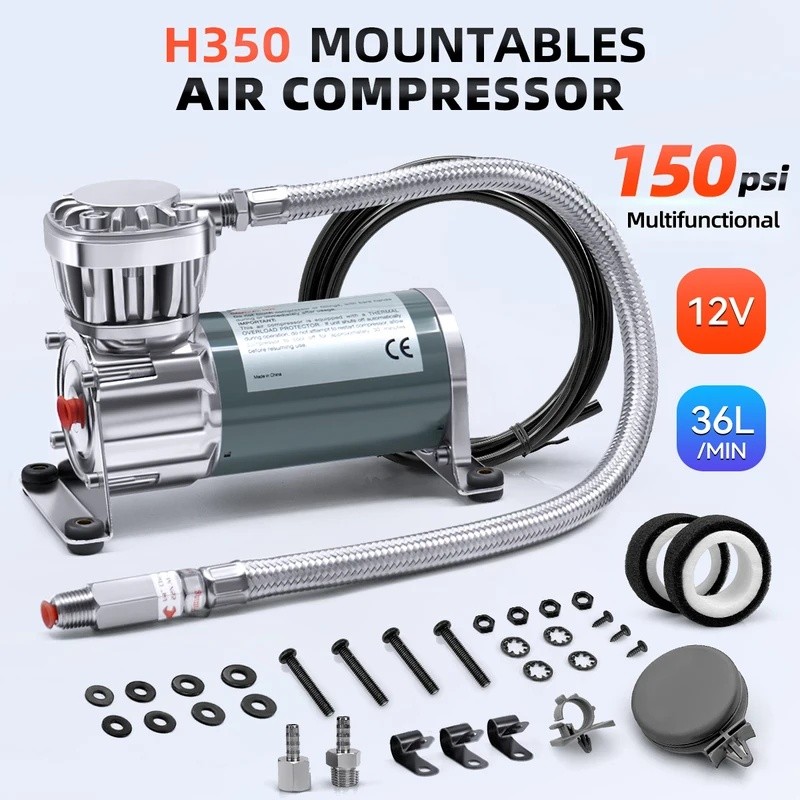 PMMT ปั๊มลมขนาดเล็กเกรดอุตสาหกรรม,12V/24V 150PSI,IP67,กรอง,ประสิทธิภาพสูง,ป้องกันความร้อน,หุ่นยนต์,ร
