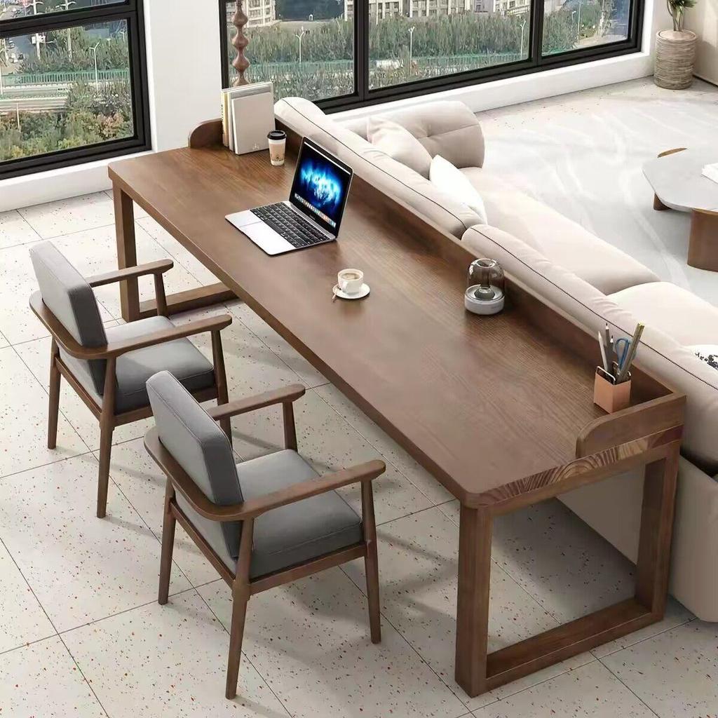 Solid wood double desk, long table, living room study table, wooden table, computer table, workbench