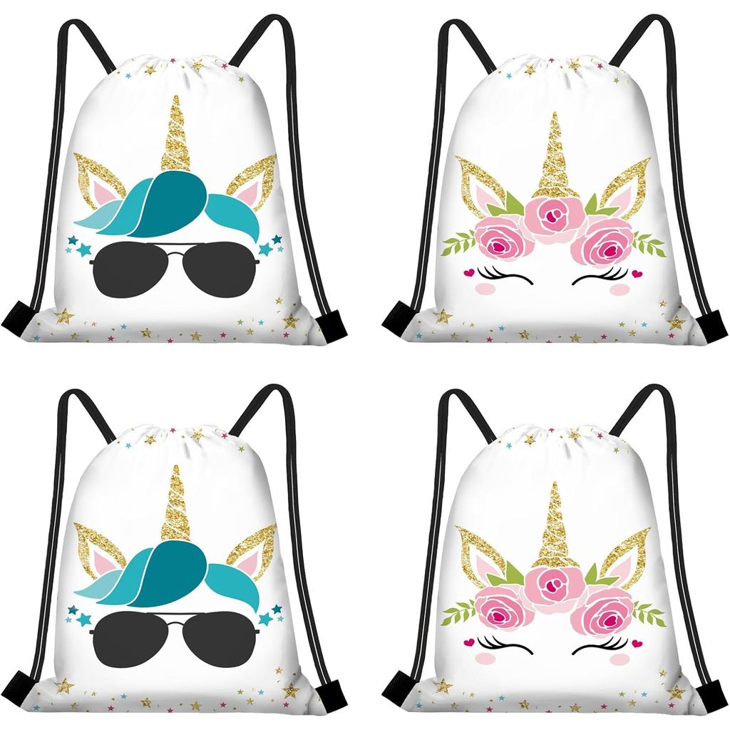 KERINGO 16 PCS Party Favor สําหรับ Unicorn Drawstring String กระเป๋ากระเป๋าเป้สะพายหลังของขวัญ Candy