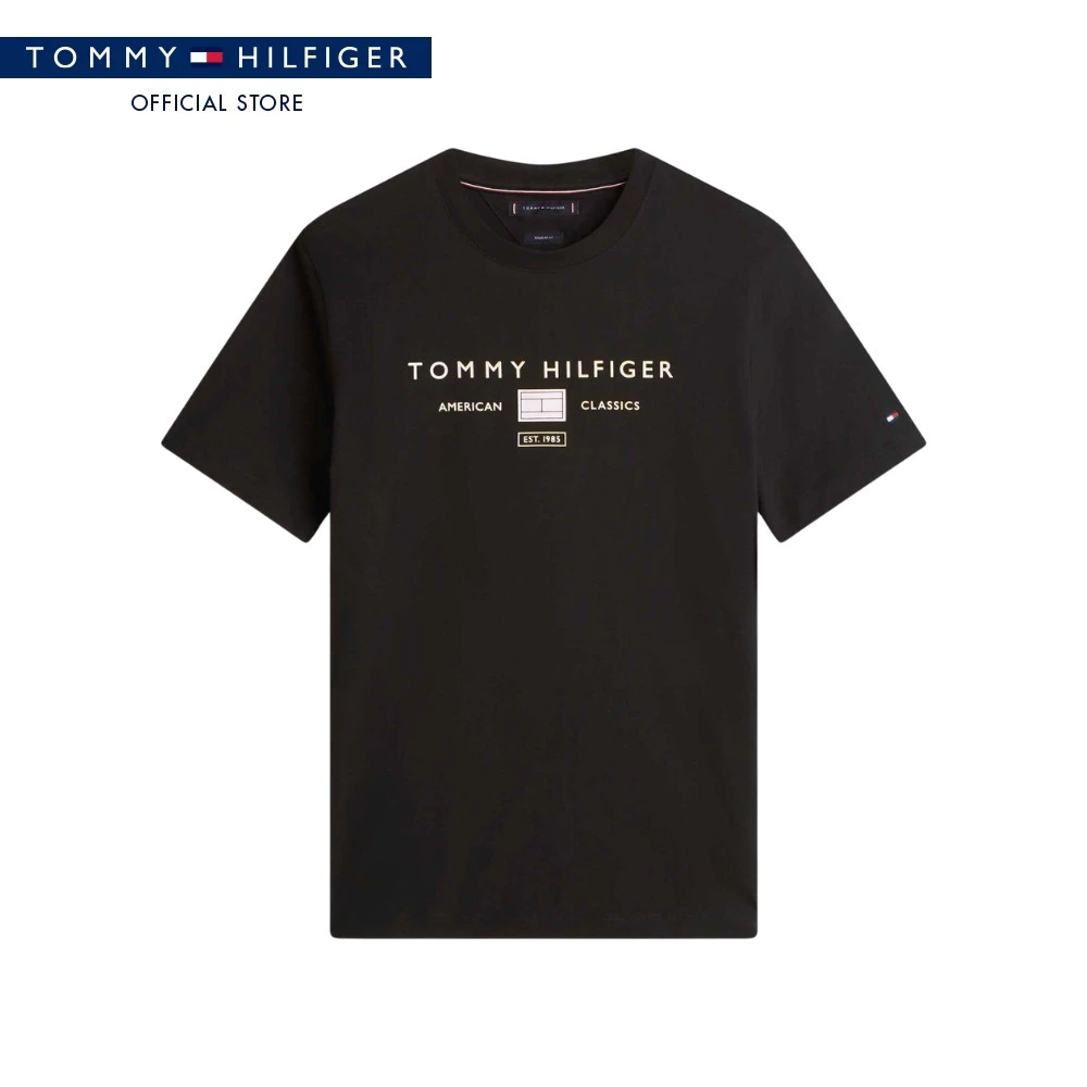 Tommy Hilfiger เสื้อยืด ผู้ชาย รุ่น MW0MW42365 BDS - สีดำ ทรง Regular