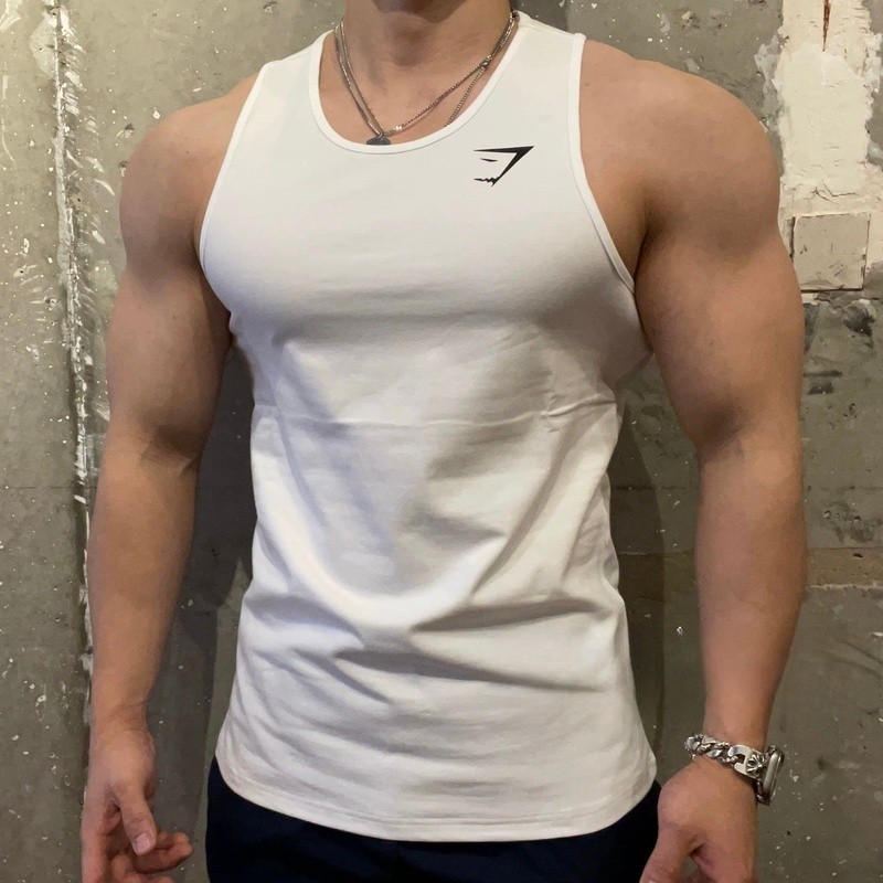 เสื้อกล้ามฟิตเนส GYMSHARK สำหรับผู้ชายมีกล้ามเนื้อ เสื้อกีฬาแบบสลิมฟิต ยืดหยุ่น ไม่มีแขน เสื้อสำหรับ