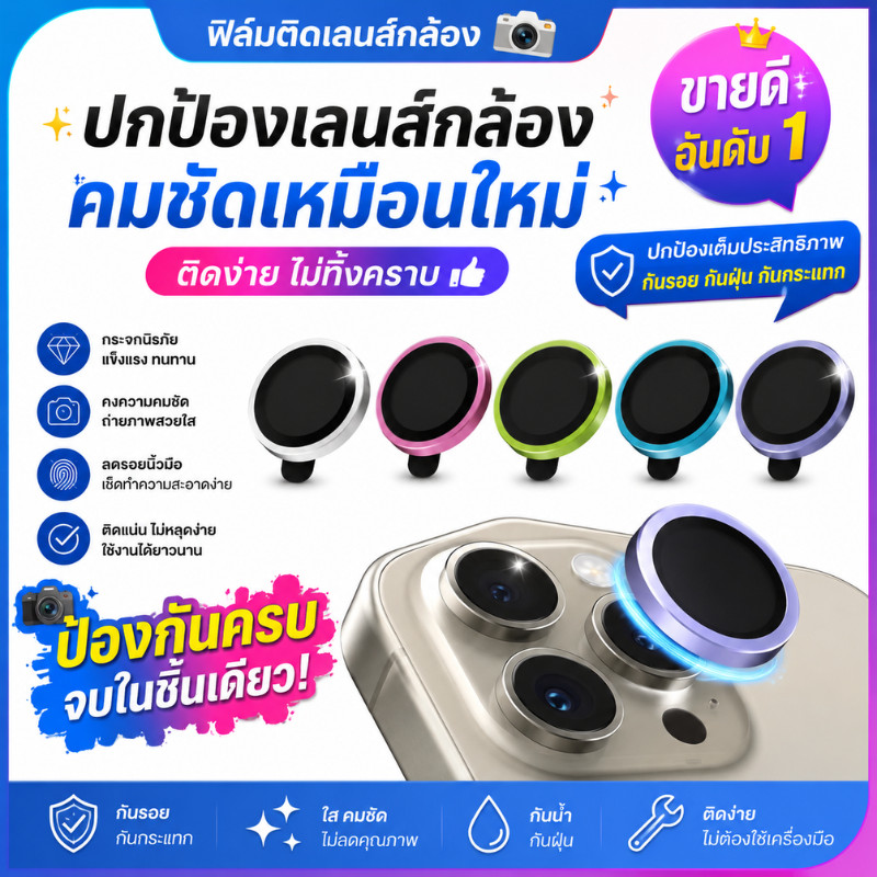 Sticker Mall ฟิล์มกล้อง เรืองแสง สำหรับ iphone17 Pro Max 16 15 14 13 12 ไอโฟน11ฟิล์มหลัง กระจกกล้อง กล้องหลัง เลนส์กล้อง