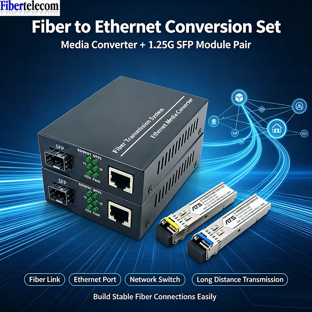SFP Media Converter Gigabit Ethernet Fiber Optic Media Converter SFP ถึง RJ45 Dual Fiber Transceiver