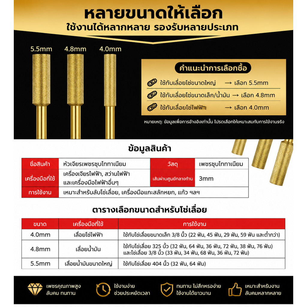 GOYES หัวเจียรเพชร เลื่อยโซ่ หัวเจียรโซ่ เครื่องบดโซ่ หัวเจียรเพชร เลื่อยโซ่แบบมือถือ เลื่อยตัดไม้ เครื่องลับโซ่ไฟฟ้า รูปที่ 8