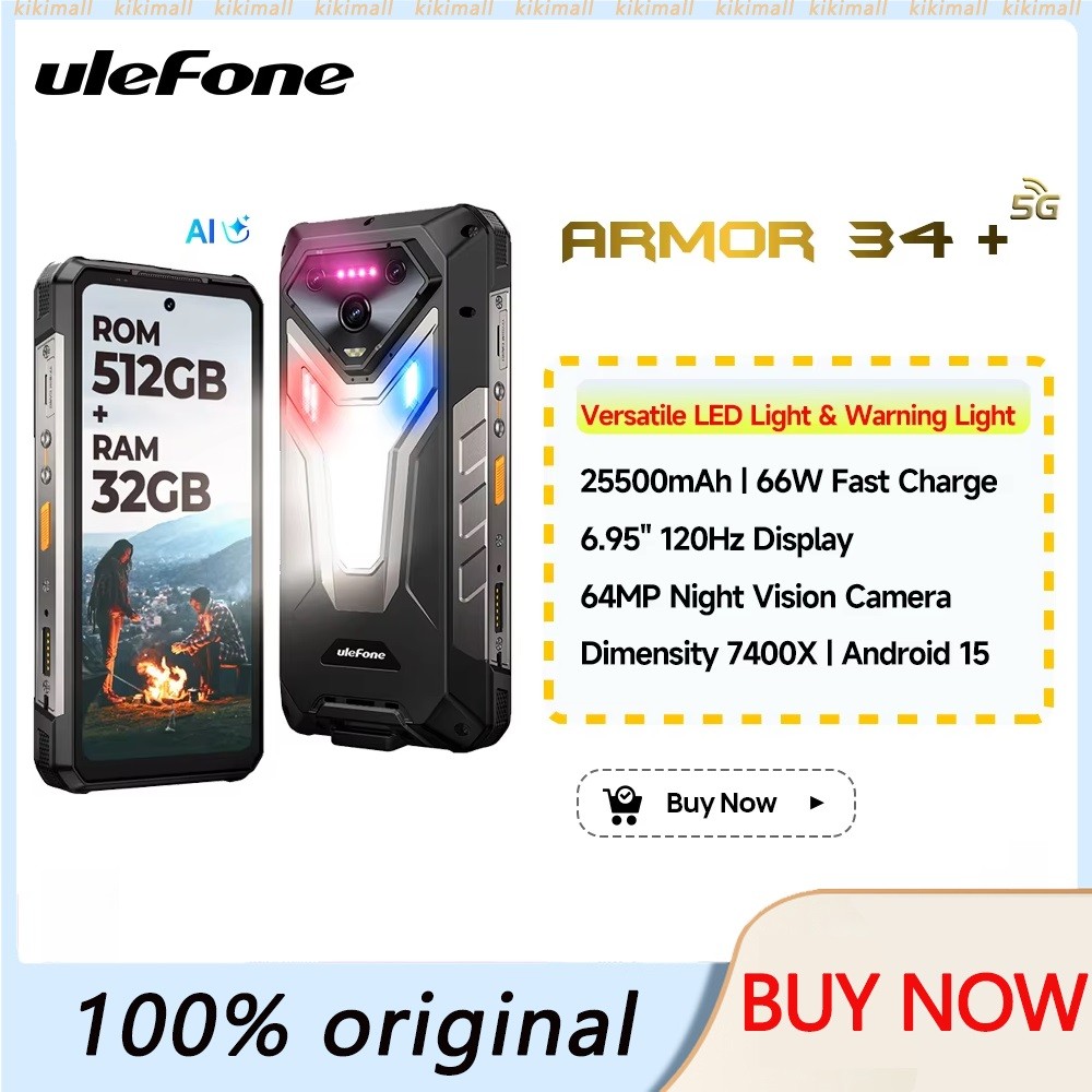 Ulefone Armor 34 + 5Gสมาร์ทโฟนโทรศัพท์ที่ทนทานAndroid 15 25500mAh 66Wสูงสุด32GB + 512GB 6.95 "120Hzจ