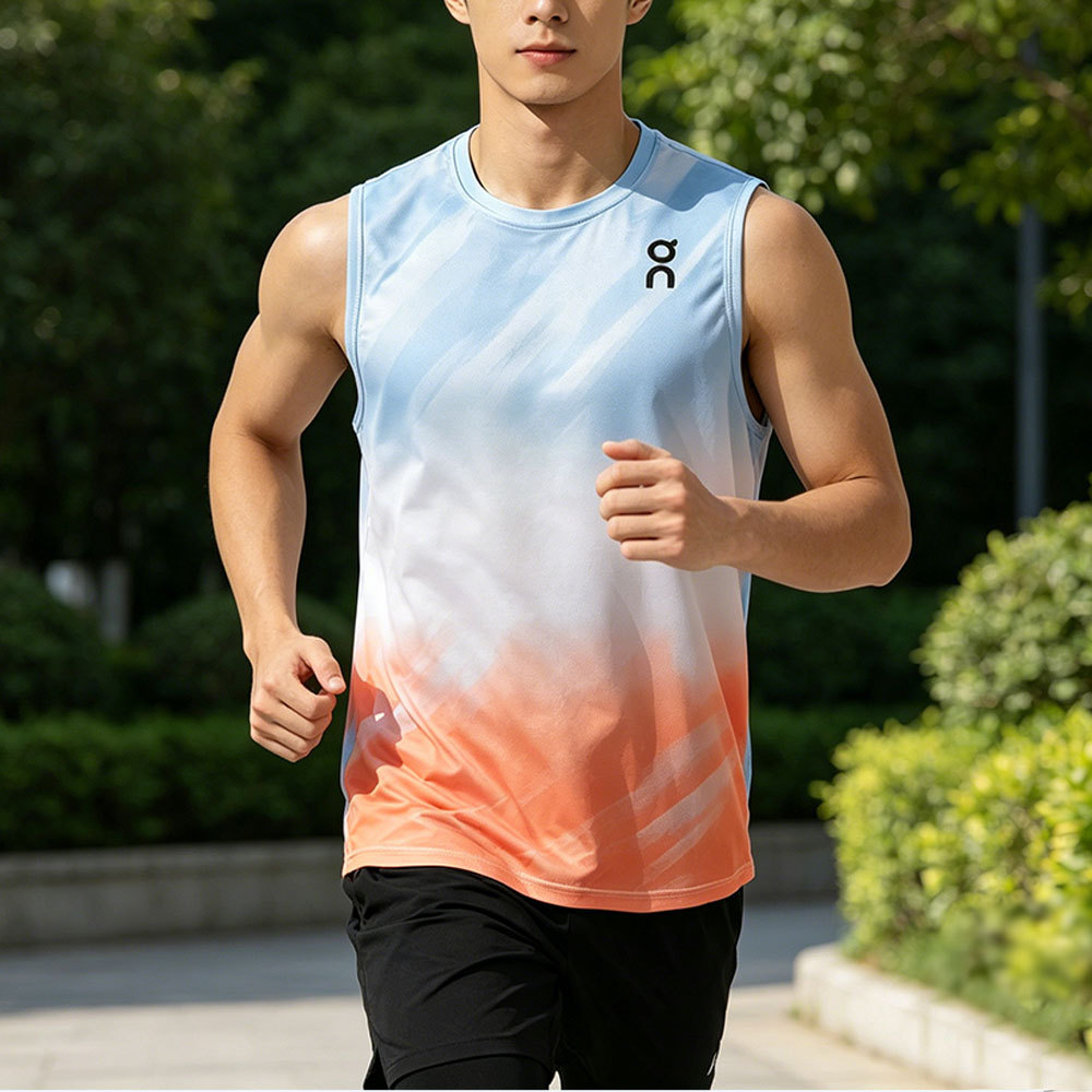 เสื้อกล้ามผ้าไหมน้ําแข็งลําลองคุณภาพสูงมัดย้อมไล่โทนสีคอกลมพิมพ์ลายสําหรับคู่รัก