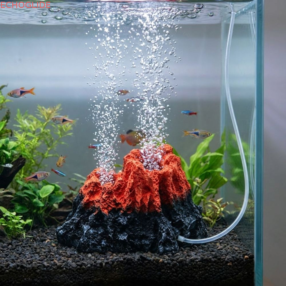 ECHOGLIDE Aquarium Volcano เครื่องประดับ,จําลองเรซิ่น Volcano ปั๊มออกซิเจนตกแต่ง,สร้างสรรค์สมจริงธรร