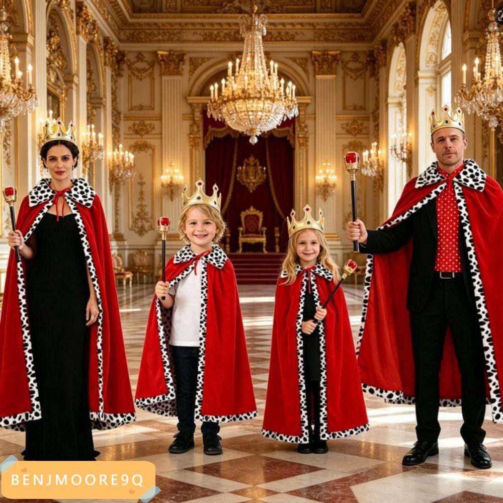 BENJMOORE9Q Kids King Cape, ผ้ากํามะหยี่ Soft Touch Prince Cloak with Crown, Premium Royal Robe Dram