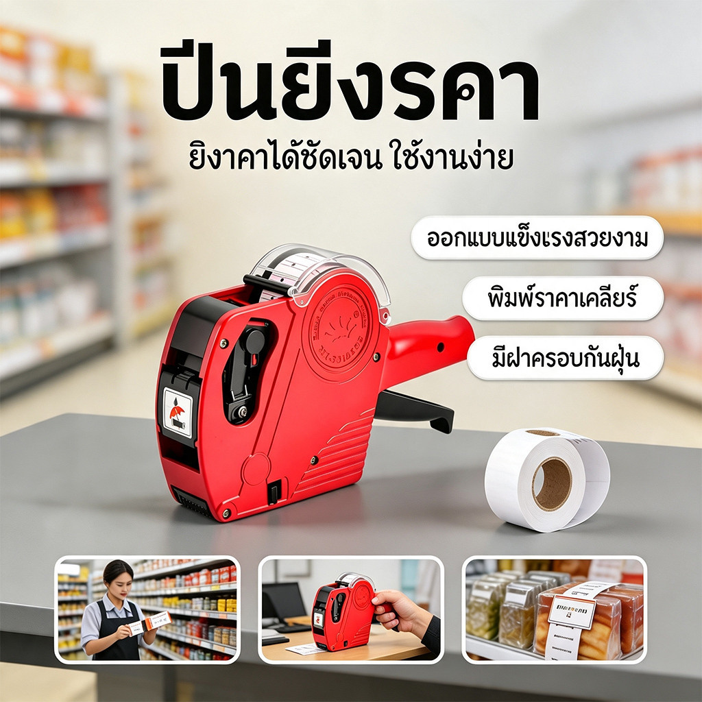 เครื่องติดป้ายราคา ปืนยิงราคา ที่ตีราคา กระดาษตีราคา label sticker ป้ายราคา ทนทานสูง ใช้งานง่าย ฟรี