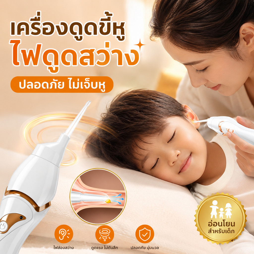 พร้อมส่งไทย！อุปกรณ์ดูดหูไฟฟ้า 🌈 ที่แคะหูมีไฟ เครื่องแคะหูไฟฟ้า แบบชาร์จไฟได้ ไม่เจ็บหู สําหรับเด็ก ทำความสะอาดห