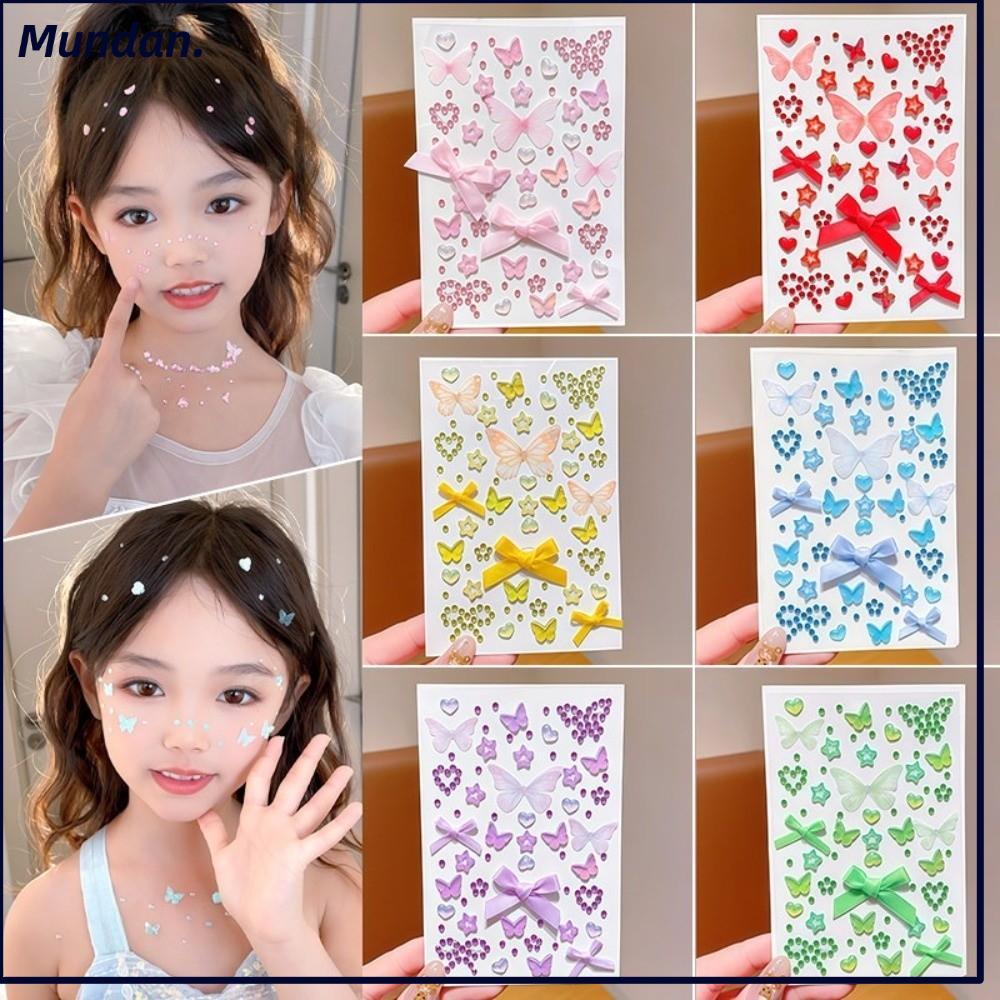 MUNDAN Face Gem Stickers, Heart Star Stereo Rhinestone Makeup Stickers, Cute Self-Adhesive Colourful