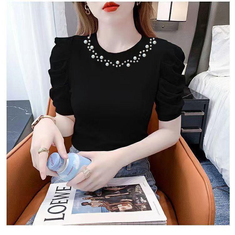 [ลดราคาจํากัดเวลา] ใหม่สไตล์พัฟแขนแฟชั่นสไตล์ตะวันตกเสื้อขนาดเล็ก ทั้งหมด-จับคู่ เสื้อยืดแขนสั้นผู้หญิงด้านบนอายุ @-