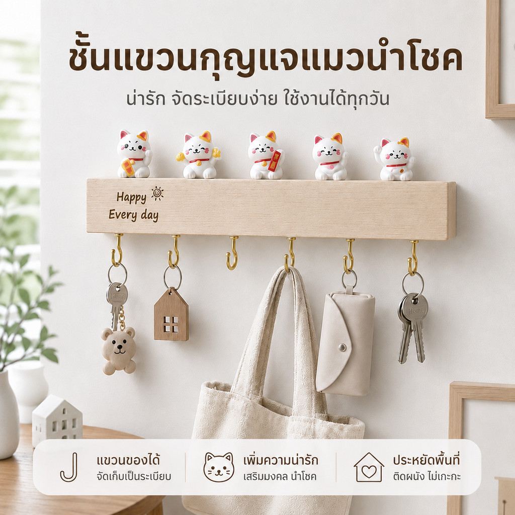 COD ไม้เนื้อแข็ง ที่แขวนกุญแจ ตะขอติดผนัง ตะขอแขวน ตะขอกุญแจ แข็งแรง พร้อมของตกแต่ง เพิ่มความสวยงามให้บ้าน