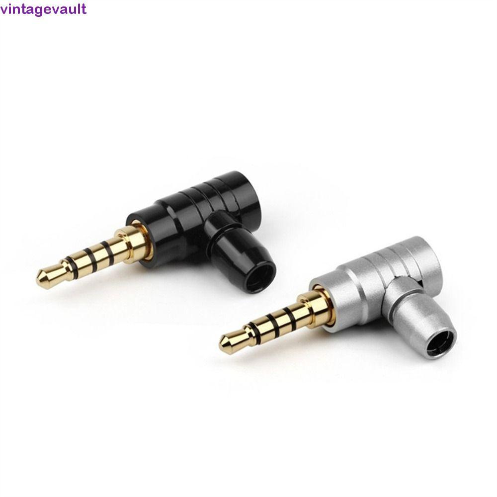 VINTAGEVAULT ปลั๊กแจ็ค 3.5 มม. ปลั๊กหูฟัง Conector ปลั๊กหูฟังขั้วต่อสายไฟ AUX Converter ชุบทอง 4 มม.