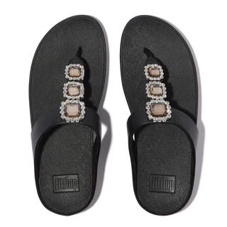 FITFLOP FINO CRYSTAL-JEWEL TOE-POST รองเท้าแตะแบบหูหนีบผู้หญิง รุ่น E1K-001 สี BLACK