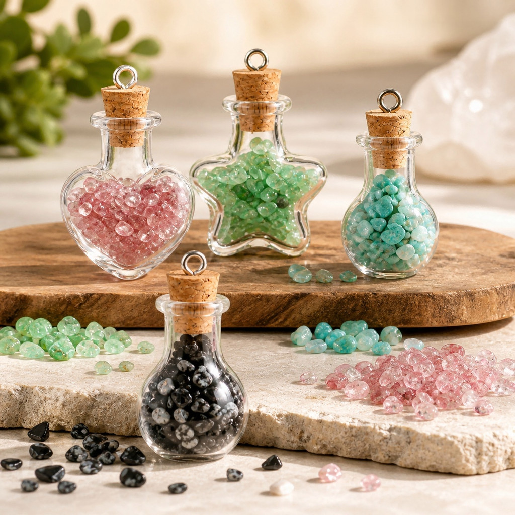 St.kunkka 2 ชิ้น หินมงคลขวดจิ๋ว หินนำโชคแท้ เสริมดวง สำหรับ DIY จี้หรือตั้งโชว์ — صورة 4