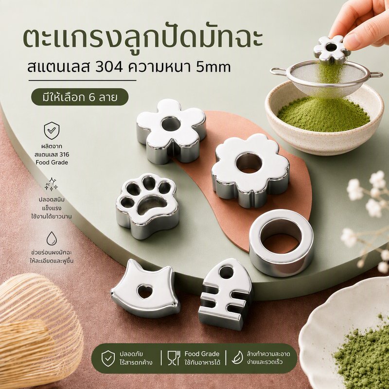 ตัวร่อนผงมัทฉะ อาหารเกรด 316 สแตนเลส ตะแกรงลูกปัดมัทฉะ Matcha Sifter Anti-Caking ทำให้ผงละเอียด ตัวเลือกหลายรุ่น