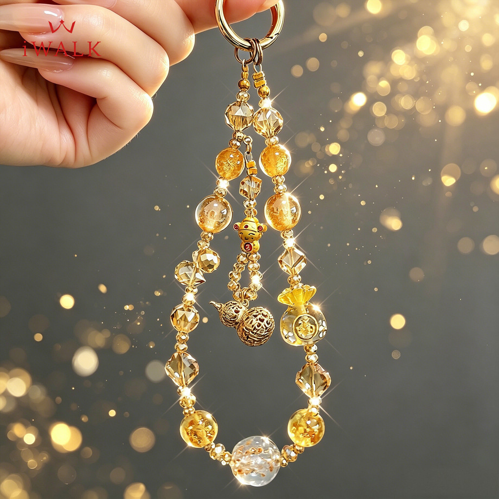 IWALK Super Good-look สุภาพสตรี Fortune-gathering โทรศัพท์มือถือแขวนโซ่ Citrine เงินทําโชคดีมะระโซ่โ