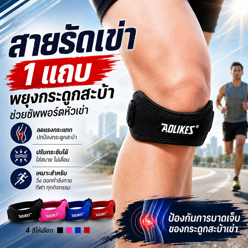 SportPlus สายรัดเข่า 1 แถบ ที่รัดเข่า สนับเข่า พยุงกระดูกสะบ้า ซัพพอร์ตหัวเข่า สำหรับวิ่ง กีฬา Knee 