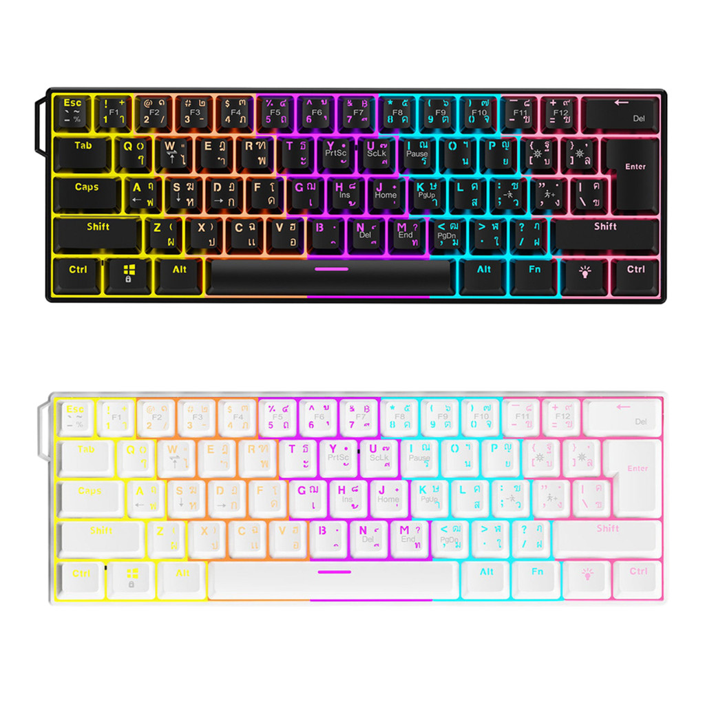 Ajazz NK61 Wired RGB 61 Key Gaming Keyboard Red Switch คีย์บอร์ดเกมมิ่ง ไฟ RGB 11 แบบ รับประกัน 1 ปี