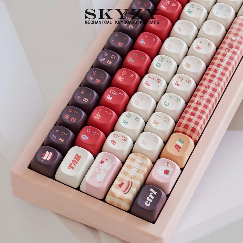 ปุ่มกดช็อกโกแลตสตรอเบอร์รี่ Thai Cherry Profile PBT Dye Sub Keycap set