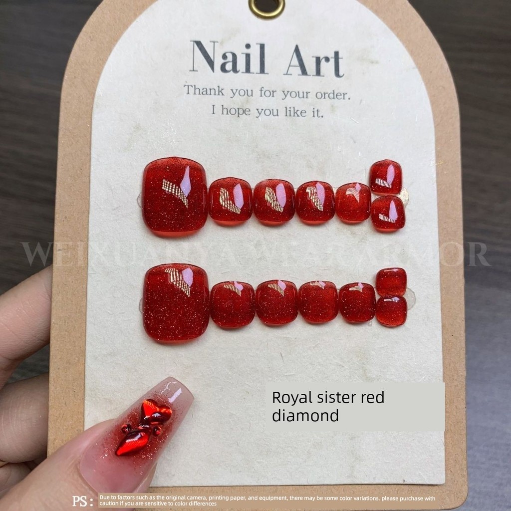 เล็บปลอมเจล เล็บเจลสำเร็จรูป Yujie Red Diamond-Pure Handmade Toenail Diamond ผลิตภัณฑ์สําเร็จรูปสวมใ