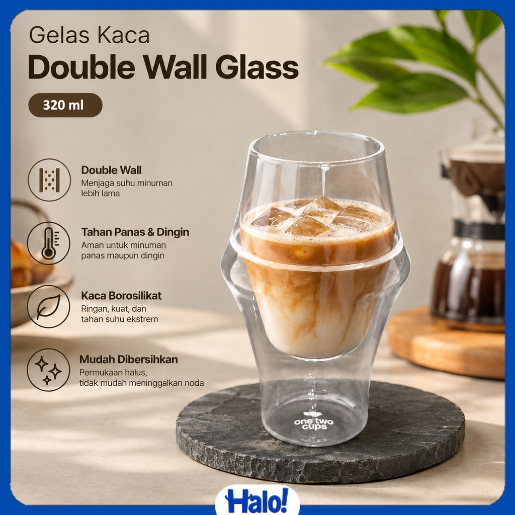 One Two Cups Aesthetic Coffee Glass Double Wall Glass 320ml - SN550