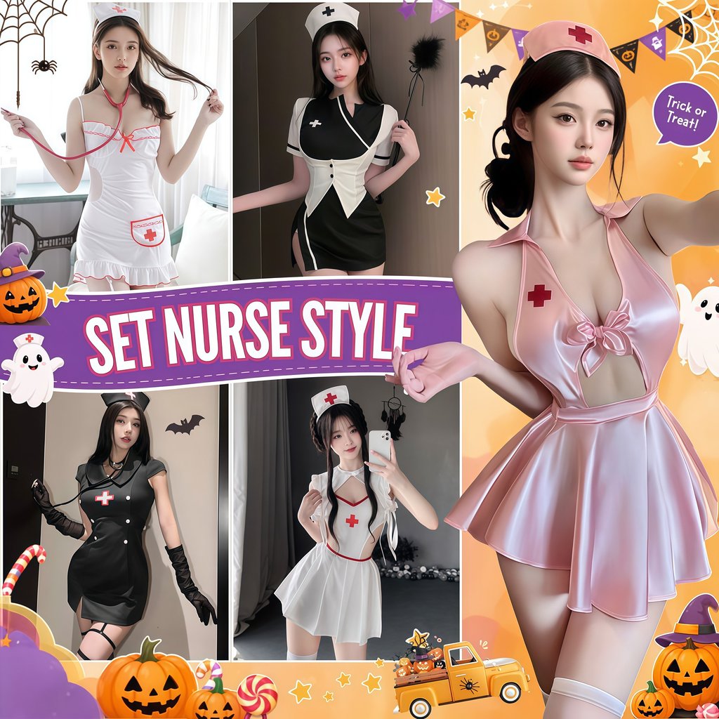 PANDA GIRLชุดพยาบาลคอสเพลย์สไตล์เซ็กซี่ Nurse Costume  สำหรับงานแฟนซี พร้อมส่ง💦 M-5XL | 40-100กก. SET-1416