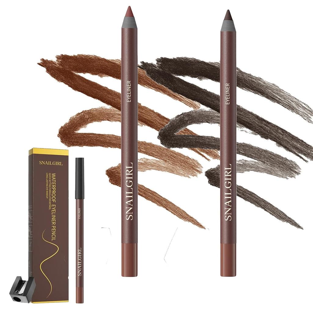 Snailgirl ดินสอเขียนขอบตากันน้ํา,24hr Long-Lasting Waterproof Eyeliner Duo Sharpenable Eye Pencil, 1