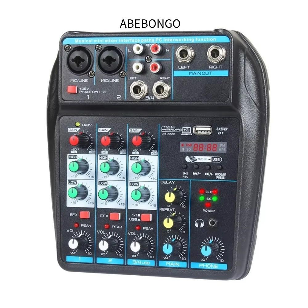 ABEBONGO DJ Console Mixer, 4 Channel Monitor Karaoke System Audio Mixer, 48V Phantom Power Bluetooth