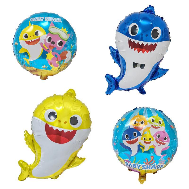 สไตล์ใหม่ Baby Shark Doodle Doodle Family ลูกโป่งฟิล์มอลูมิเนียม ธีมสัตว์ทะเล ตกแต่งงานเลี้ยงวันเกิด