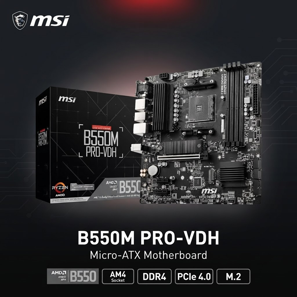 MSI B550M PRO-VDH AMD AM4 Micro-ATX Motherboard DDR4 PCIe 4.0 M.2