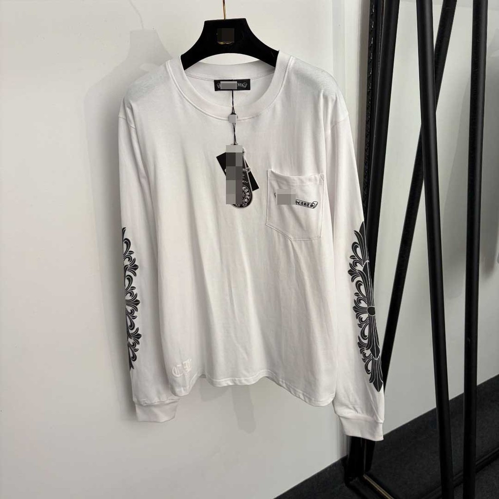 C8MJ Chrome Hearts Chrome Hearts Chrome Hearts สันสกฤตพิมพ์กระเป๋าเดี่ยวผ้าฝ้ายแท้แขนยาวเสื้อยืดผู้ห