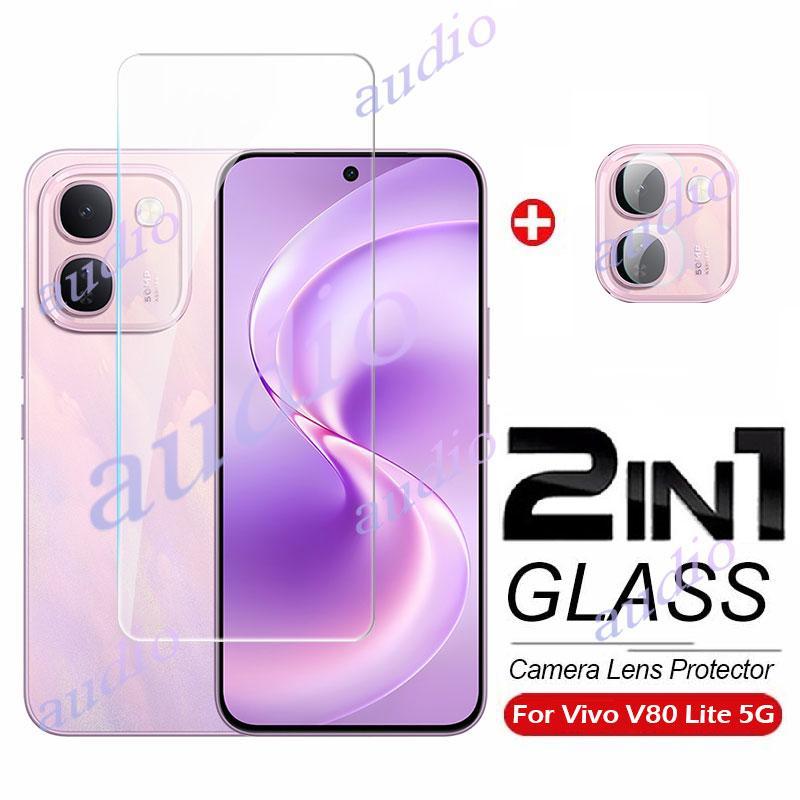 สําหรับVivo V80 Lite 5G 2In1 กระจกนิรภัยแบบเต็มหน้าจอป้องกันฟิล์มสําหรับVivo V80 Lite VivoV80 Lite 5