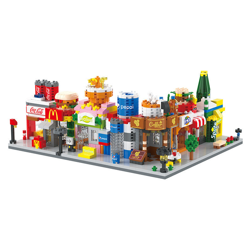 ใหม่ 1:32 Scale Construction Toy Hamburger Shop & Snack Street Assembly Building Block Set for Boys 