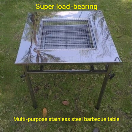 Stainless Steel Outdoor BBQ Table Charcoal Grill Square Night Market Stall Table Portable Folding