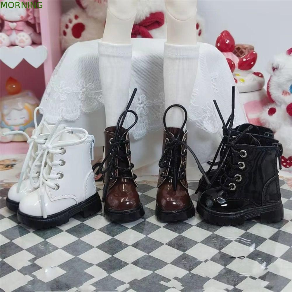 MORNING รองเท้าตุ๊กตาBJD,แต่งตัวรองเท้าตุ๊กตา,สีดําสีน้ําตาลหนังPU Bright Retro 1/4 รองเท้าตุ๊กตาของเล่นเด็ก