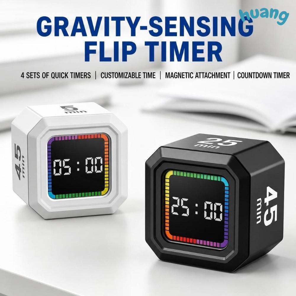 LONNG Digital Flipping Timer, Gravity Sensing ชาร์จ Pomodoro Timer Cube, 5/10/25/40min การหมุนจับเวล