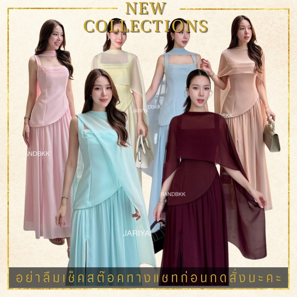 สีใหม่ S-XL เดรสสายเดี่ยวชายซีทรูพริ้วๆ พร้อมผ้าพันคอ งานป้าย JARIYA ใส่ออกงาน ใส่ไปเดท ไปทำงาน