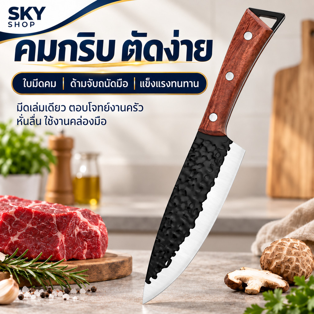 SKY มีดแล่ สไตล์ญี่ปุ่น มีด ทำครัว สับ หั่นหมู เกรดพรีเมี่ยม เนื้อหนา แข็งแรง คมเฉียบ คุณภาพดี Boning Knife