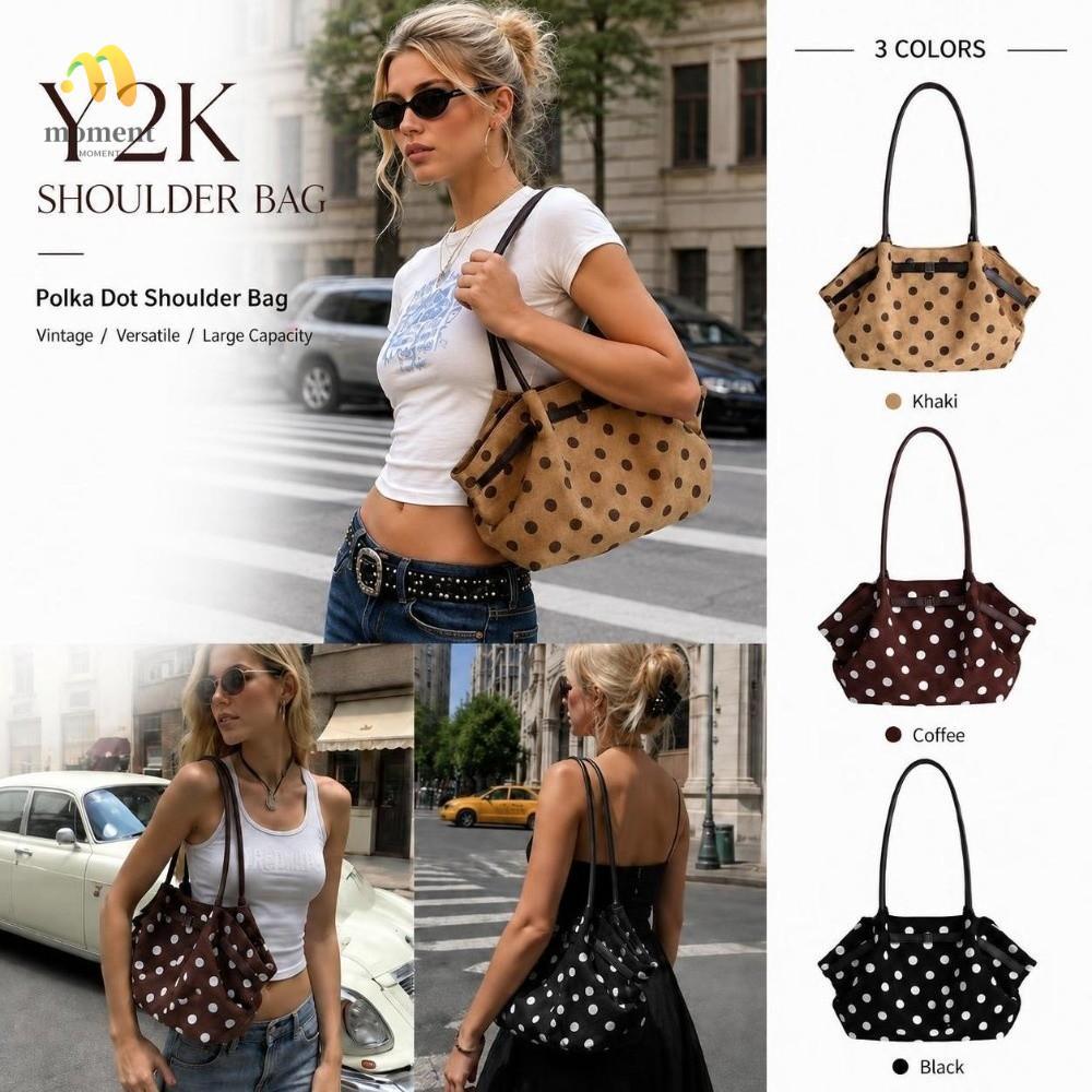 MOMENT Tote Bag, Canvas Polka Dot Shoulder Bag, Fashion Large Capacity Lightweight Women Handbag Wom