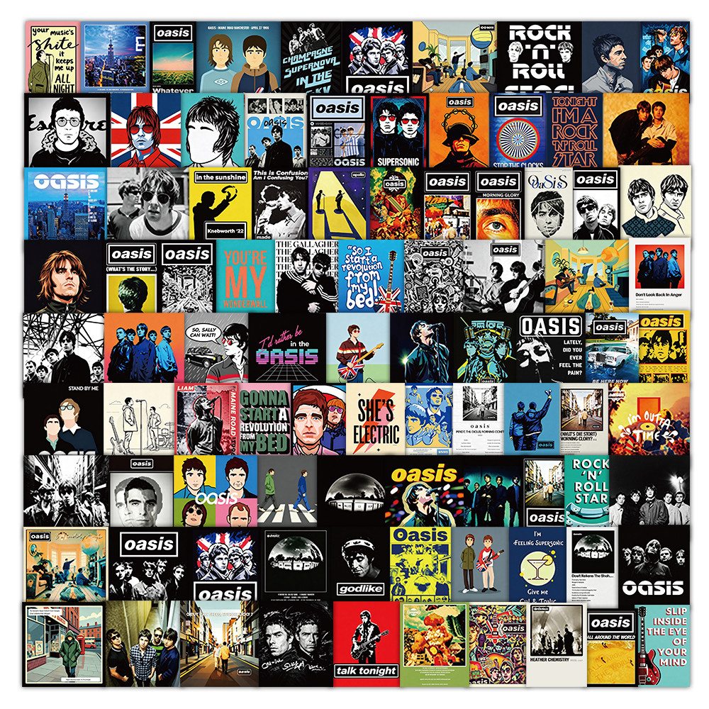 135 ชิ้น Oasis Band Doodle สติ๊กเกอร์, สติ๊กเกอร์ไวนิลกันน้ําสําหรับกีตาร์, แล็ปท็อปและขวดน้ํา DIY ค