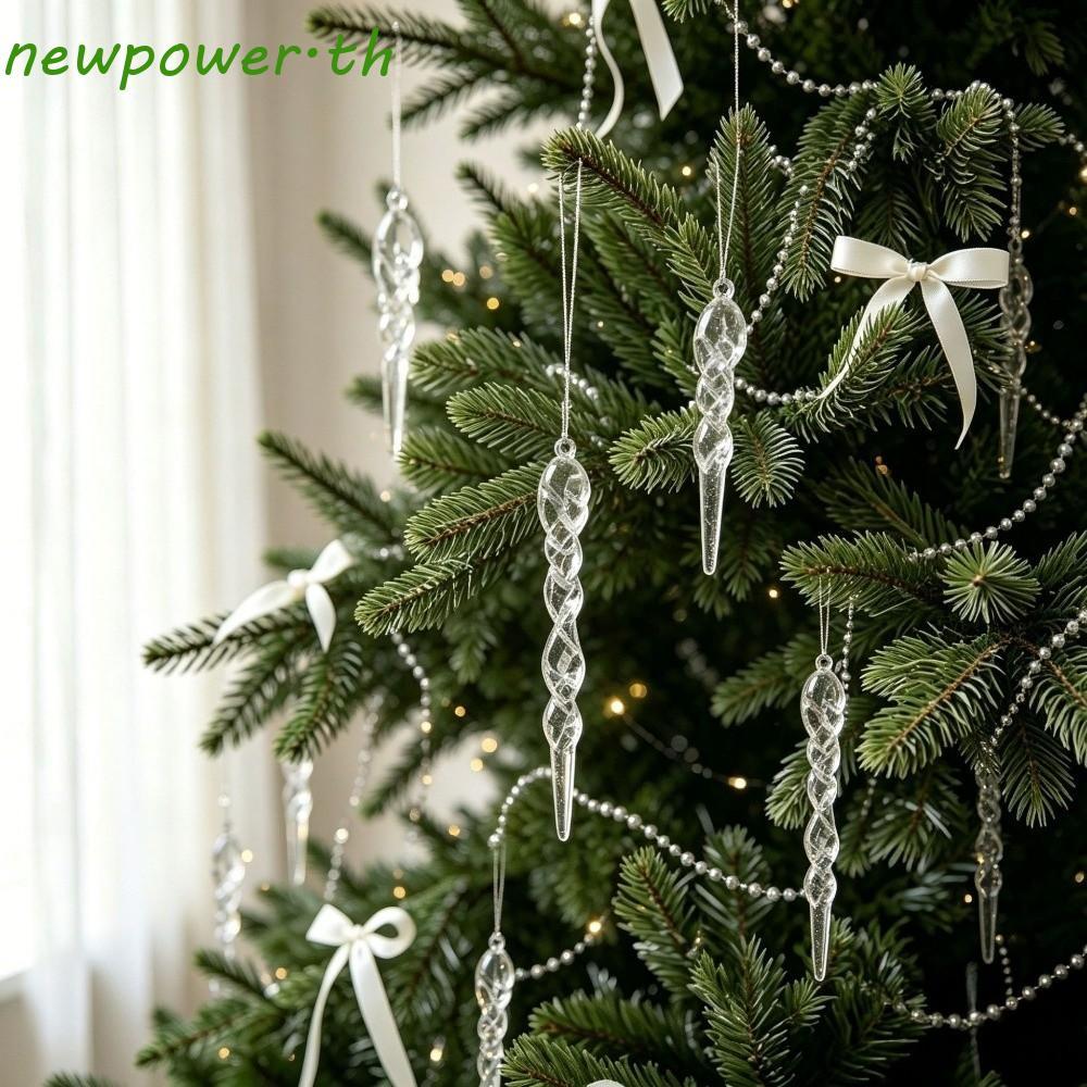 NEWPOWER 12 ชิ้นต้นคริสต์มาส Icicle เครื่องประดับ,อะคริลิค Shatterproof Xmas Icicle จี้,โปร่งใส Shin